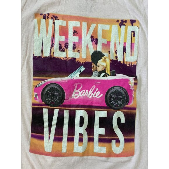 Barbie Weekend Vibes Pink Graphic Tee Shirt S 100% Cotton Womens Casual Summer T - Picture 2 of 5